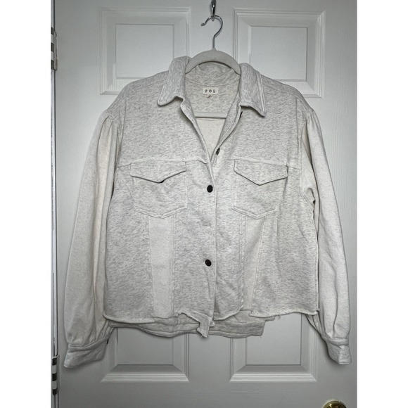 POL Cream Knit Shacket Jacket Button Front Raw Hem Lightweight Size S Boho - Picture 2 of 11